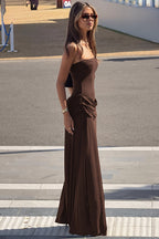 Solid Strapless Ruched Side Slip Maxi Dress
