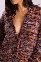Retro Deep V-Neck Maillard Plush Long-Sleeve Knit Cardigan