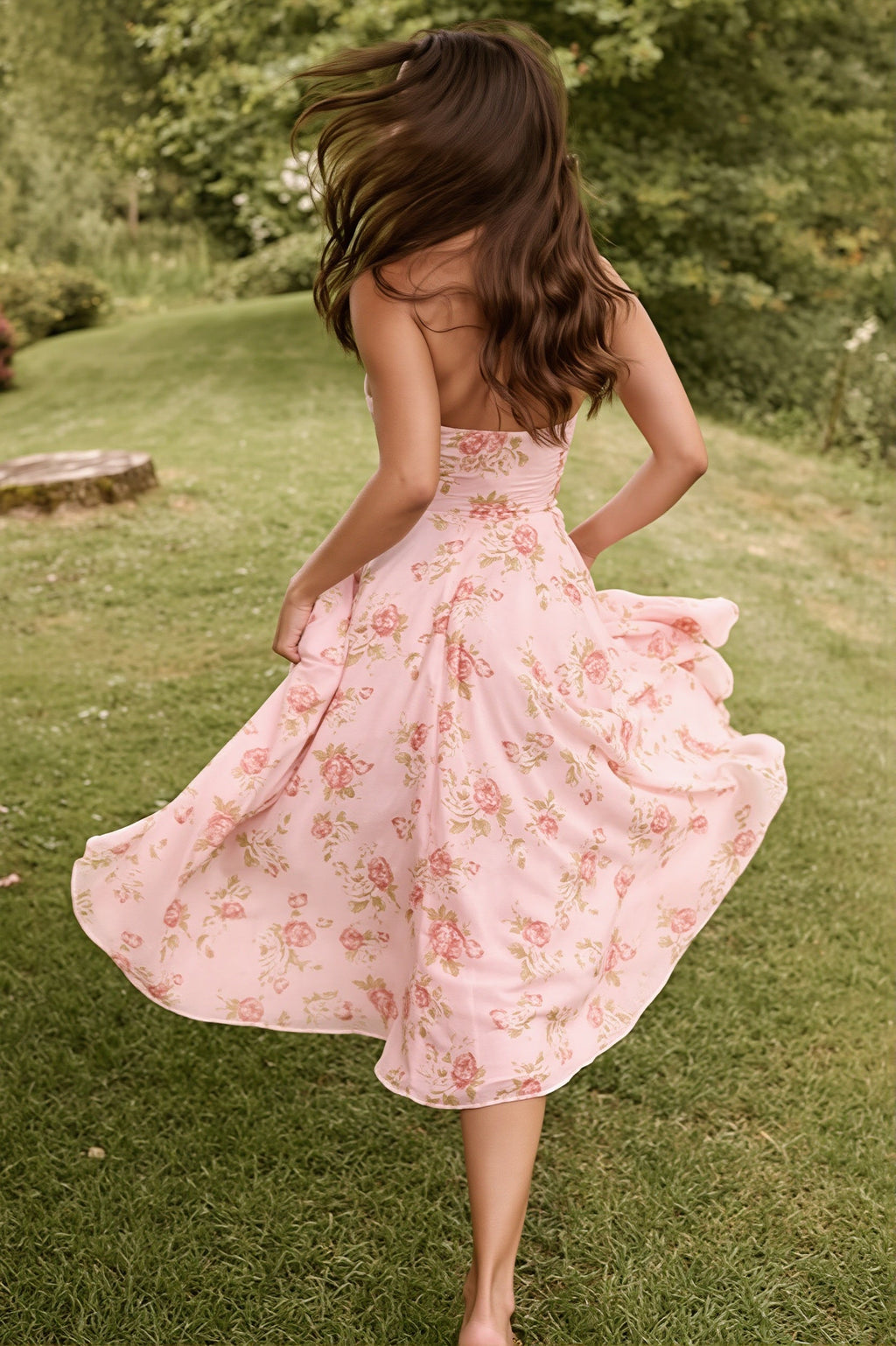 Print Halter Neck V Sheer Mesh Backless Midi Dress