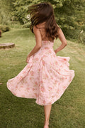 Print Halter Neck V Sheer Mesh Backless Midi Dress