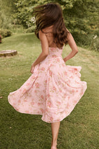 Print Halter Neck V Sheer Mesh Backless Midi Dress