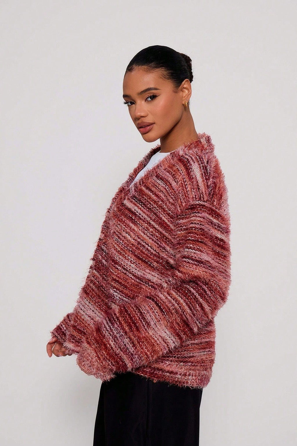 Retro Deep V-Neck Maillard Plush Long-Sleeve Knit Cardigan