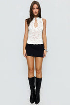 Deep V Lace Sheer Cutout Halter Top