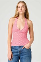 Polka Dot Plaid Slim Halter Top
