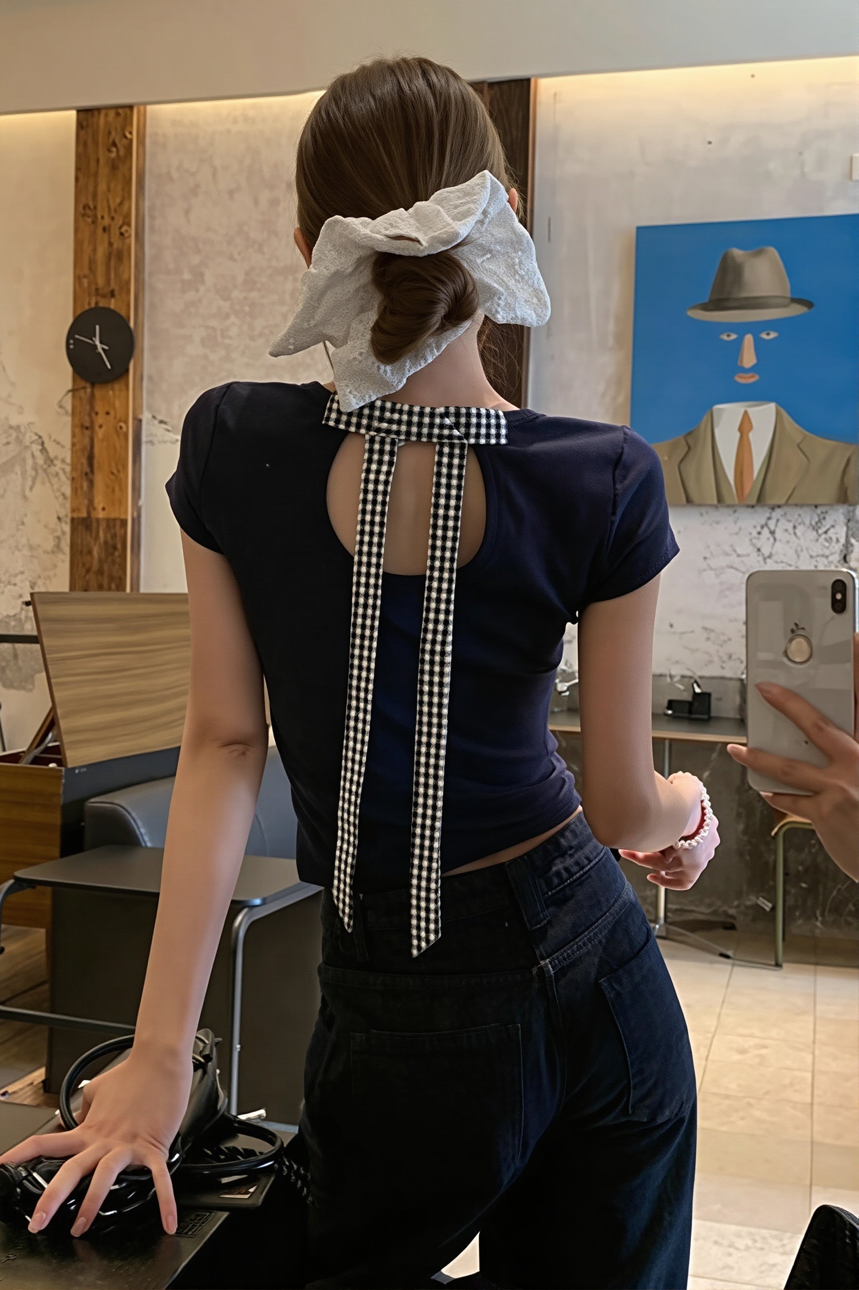 Bow Tie Back Hollow Out T-Shirt
