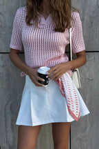 Solid Knit Polo Shirt Cut Out Elegant Multicolor Blouse