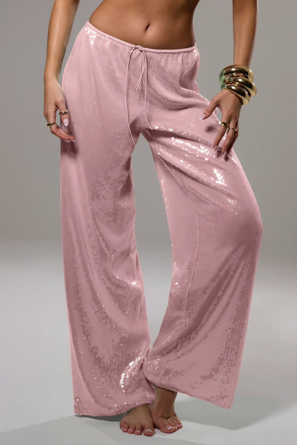 Sequined Wide Leg Casual Pants