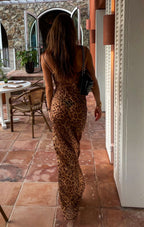 Sheer Cowl Neck Leopard Cami Maxi Dress