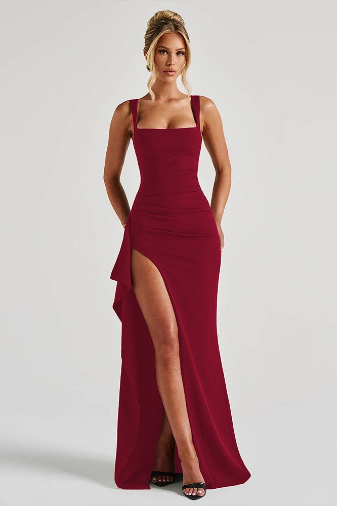 Spaghetti Strap High Slit Maxi Party Dress