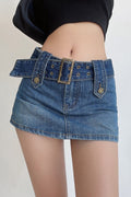 High Waist Denim Skort A Line Mini Skirt
