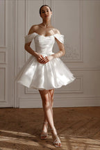 Off Shoulder Back Lace-Up Short Fluffy Prom Dress