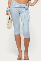 Low Rise Lace Up Stretchy Capri Pants