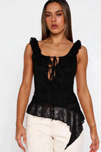 White Lace Tie Backless Tank Top