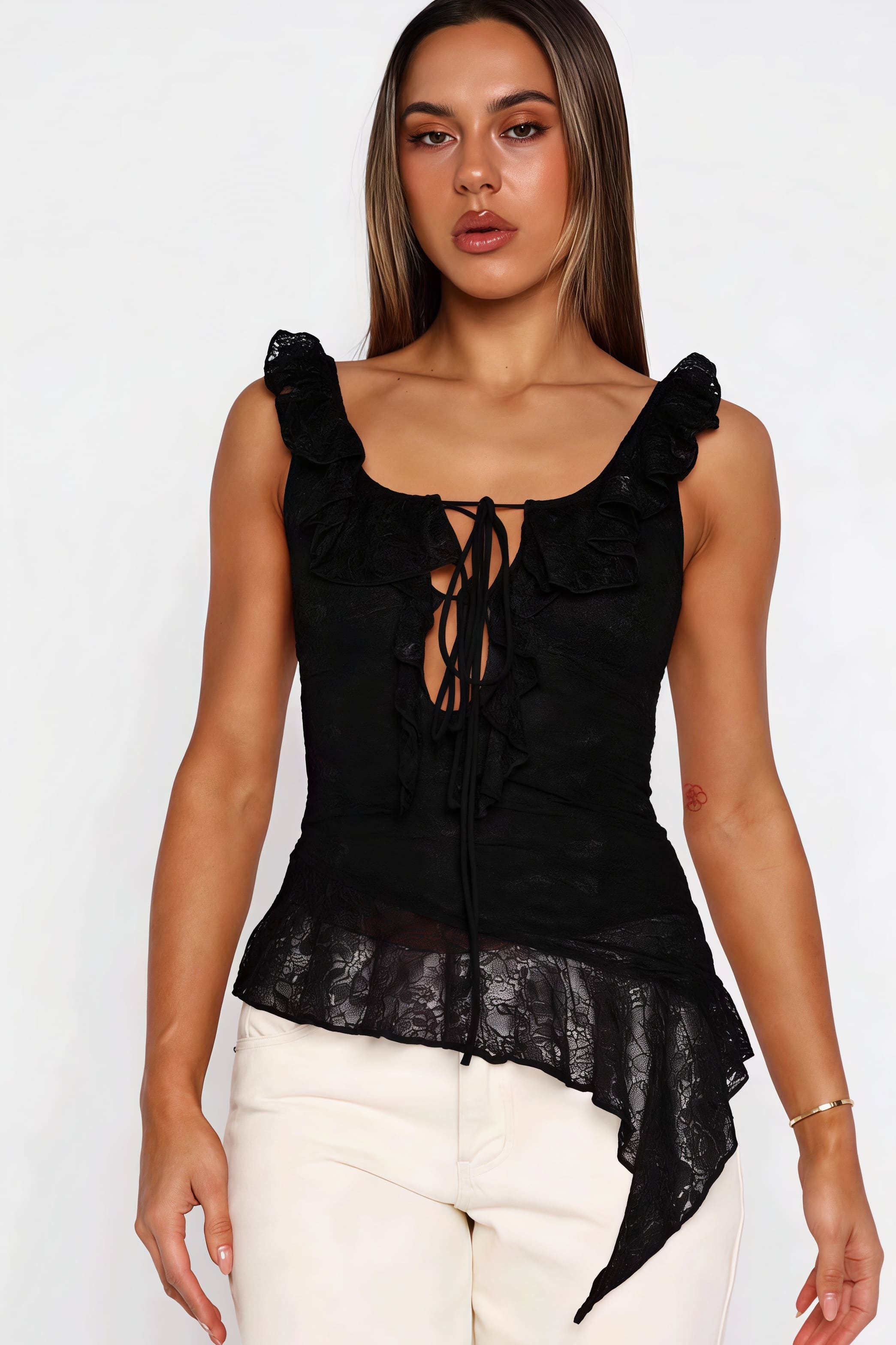 White Lace Tie Backless Tank Top
