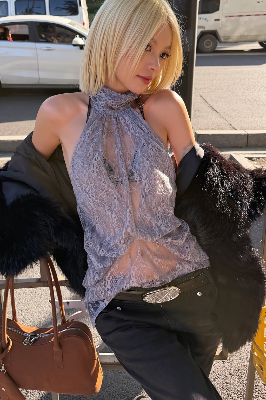 Elegant Irregular Sheer Lace Alter Top