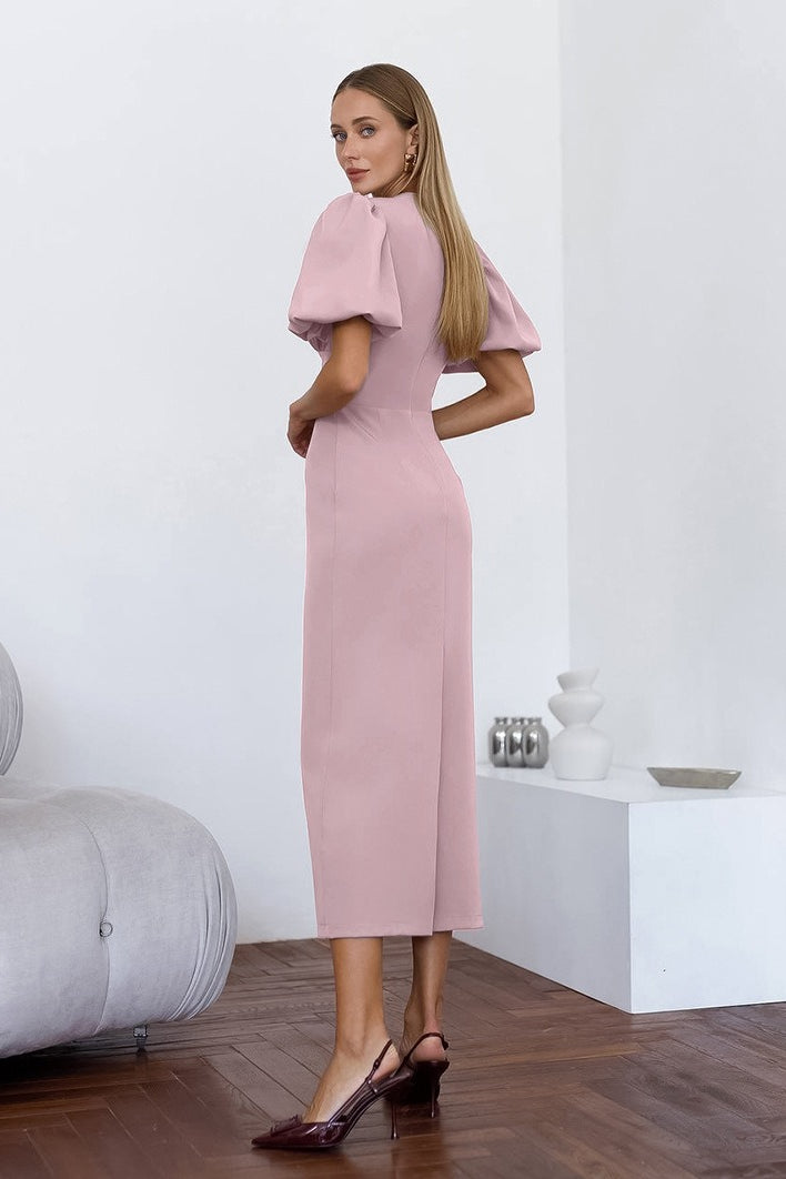 Elegant Puff Sleeve Bodycon Maxi Dress