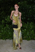 U Neck Backless Animal Print Maxi Dress