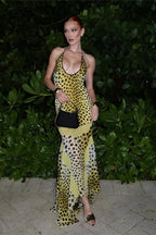 U Neck Backless Animal Print Maxi Dress