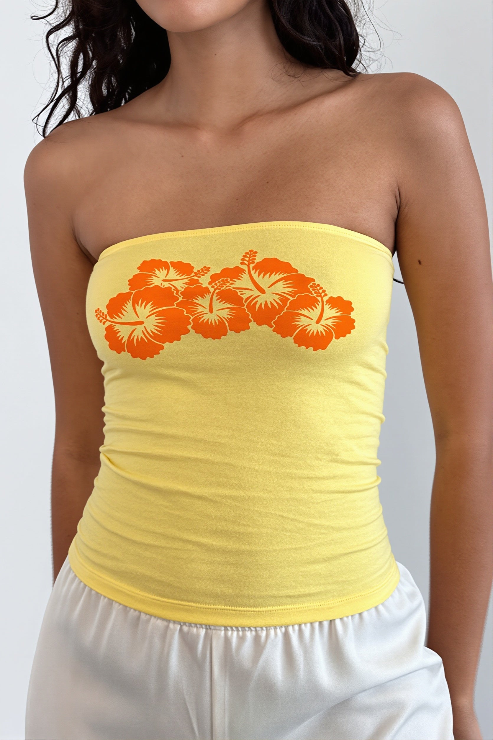 Printed Strapless Backless Crop Top Slim Blouse
