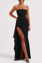 Strapless Slit Evening Party Dress