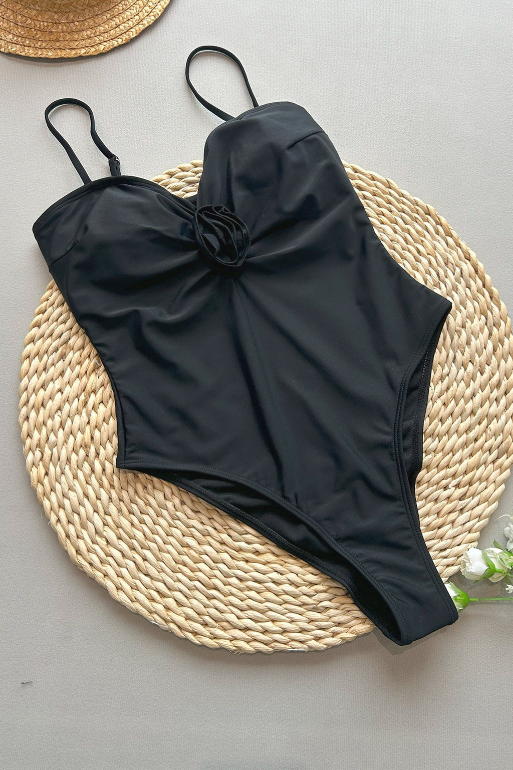 Dot Print 3D Flower Push Up One Piece Swimwear