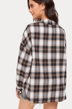 Plaid Stand Collar Button Shirt Blouse
