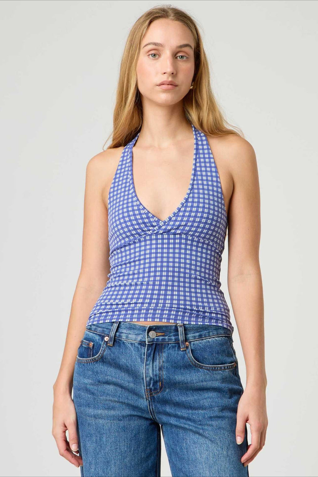 Polka Dot Plaid Slim Halter Top