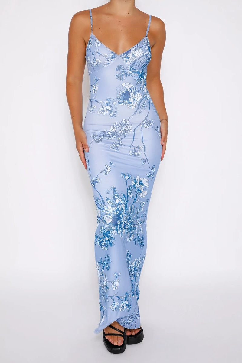 Summer Floral All-Over Print Backless Dress
