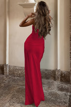 Solid Satin Shirred Strapless Elegant Maxi Dress