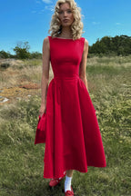 Solid Sleeveless Waisted Slim Midi Dress