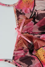 Tie Strapless Ruffled Print Bodycon Maxi Dress