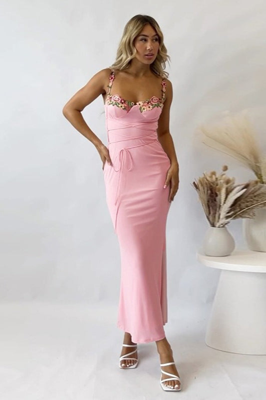 Floral Cup Detail Bodycon Maxi Dress