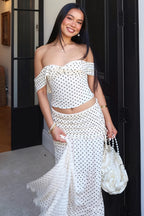 Off Shoulder Crop Top Polka Dot Fish Tail High Rise Skirt Sets