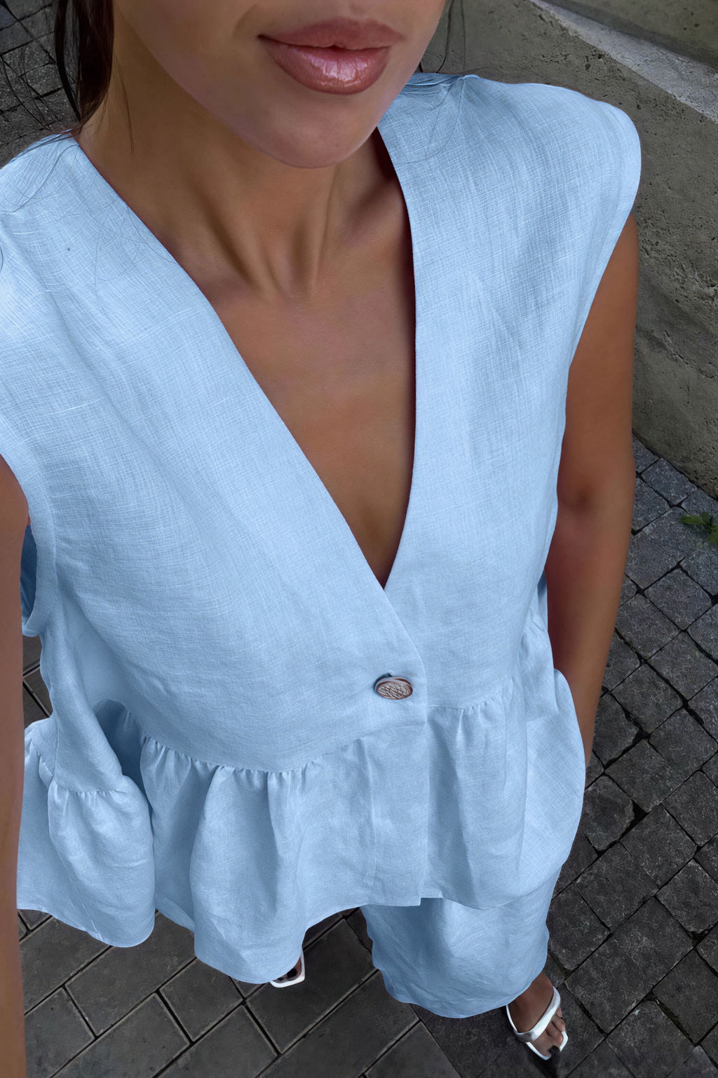 Cotton V-Neck Vest & Pants Set