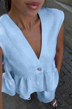 Cotton V-Neck Vest & Pants Set