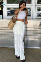 Solid Sheer Embroidery Drawstring Pants