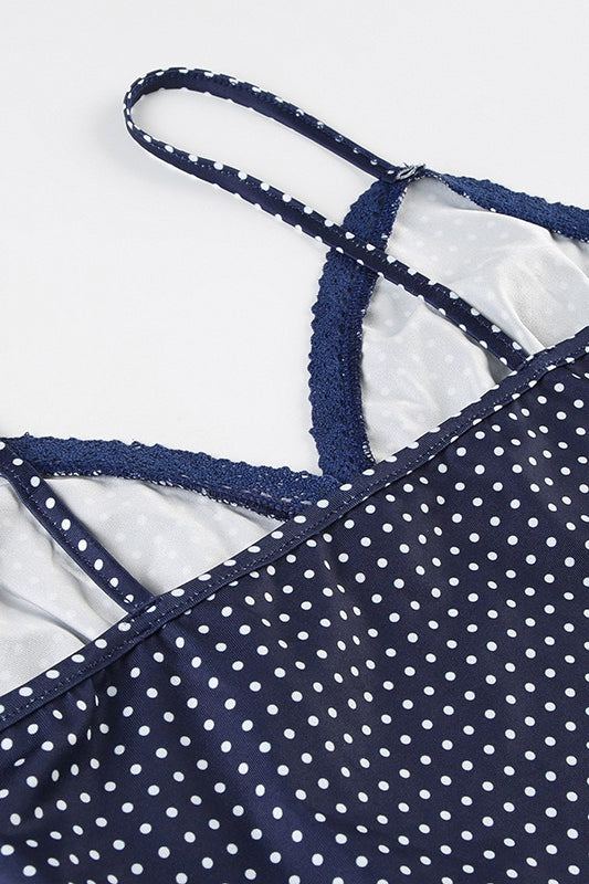 Polka Dot Color Block Lace Cami Top