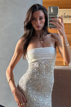 Strapless Solid Color Slim Fit Long Sequin Prom Dress