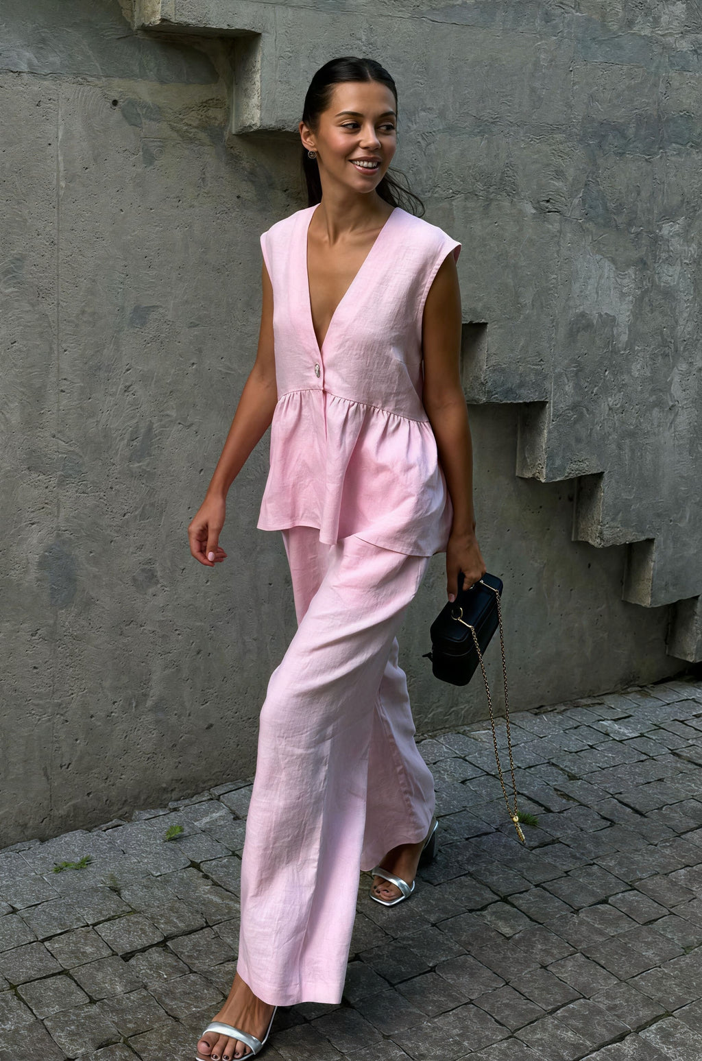 Cotton V-Neck Vest & Pants Set