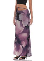 Mesh Floral Tie Bodycon Maxi Skirt