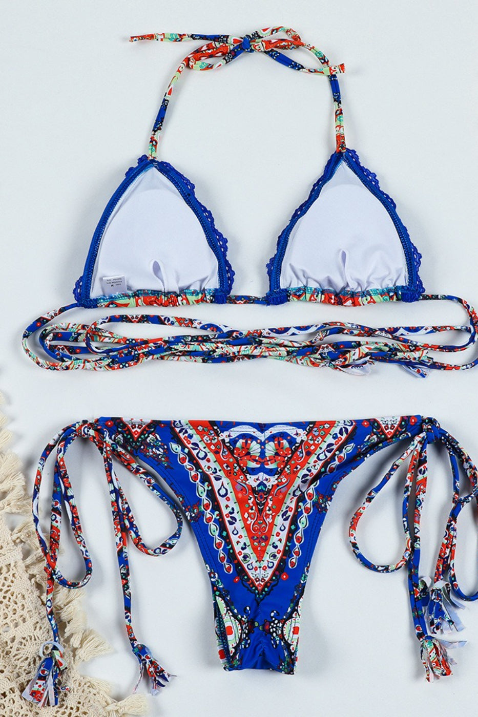 Printed Tie Up Lace Two Piece Swim Set