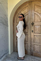 V Neck Backless Knit Beach Maxi Dress