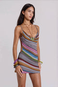 Color Block Stripe Cami Backless Mini Dress