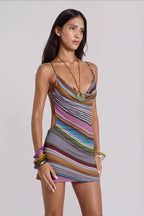 Color Block Stripe Cami Backless Mini Dress