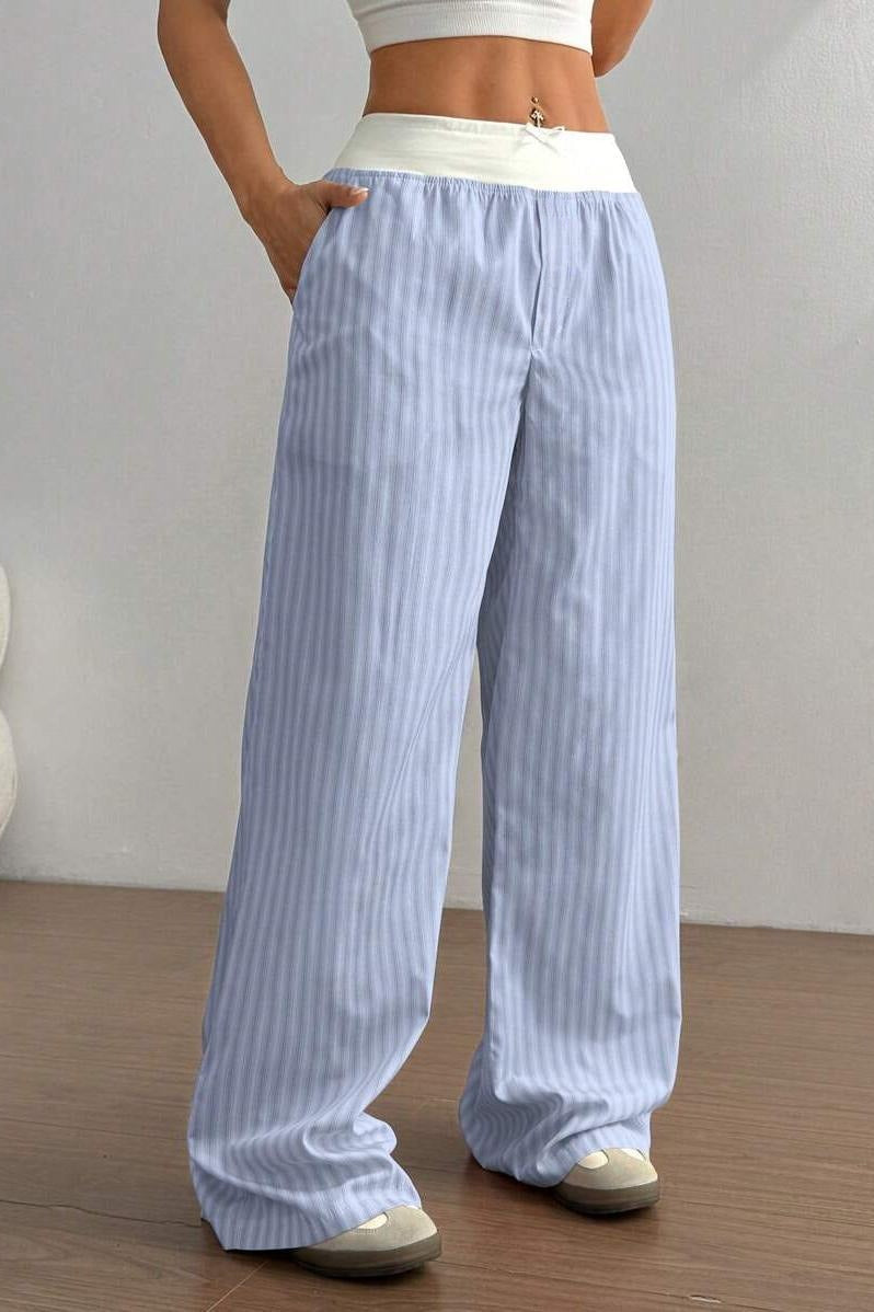 Striped Color Block Baggy Pants