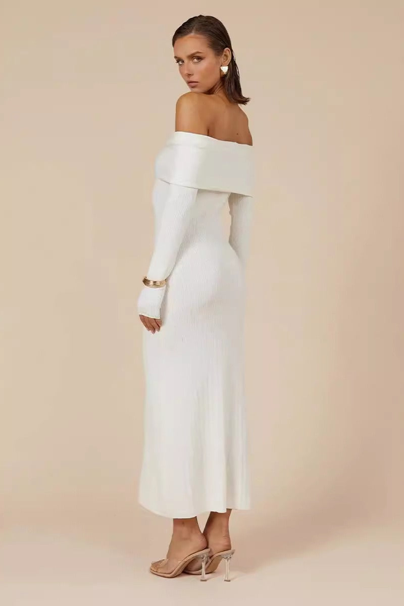 Elegant Off Shoulder Knit Sweater Dress