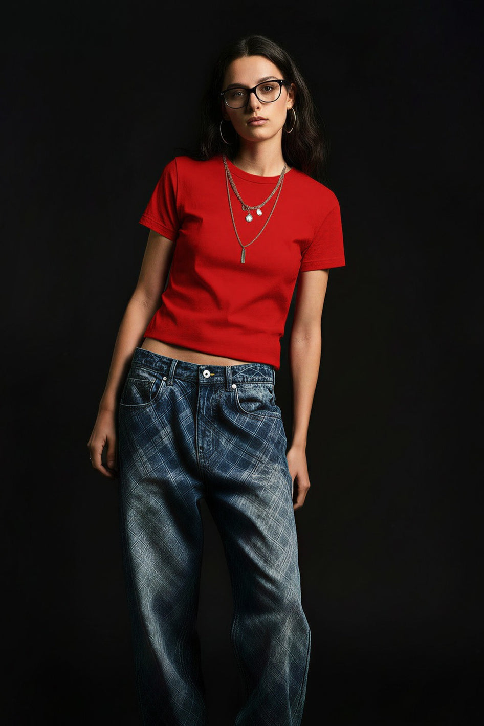 Minimalist Solid Crew Neck Slim Crop T-Shirt