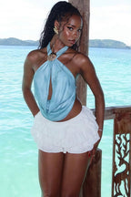 Solid Draped Shell Button Halter Top
