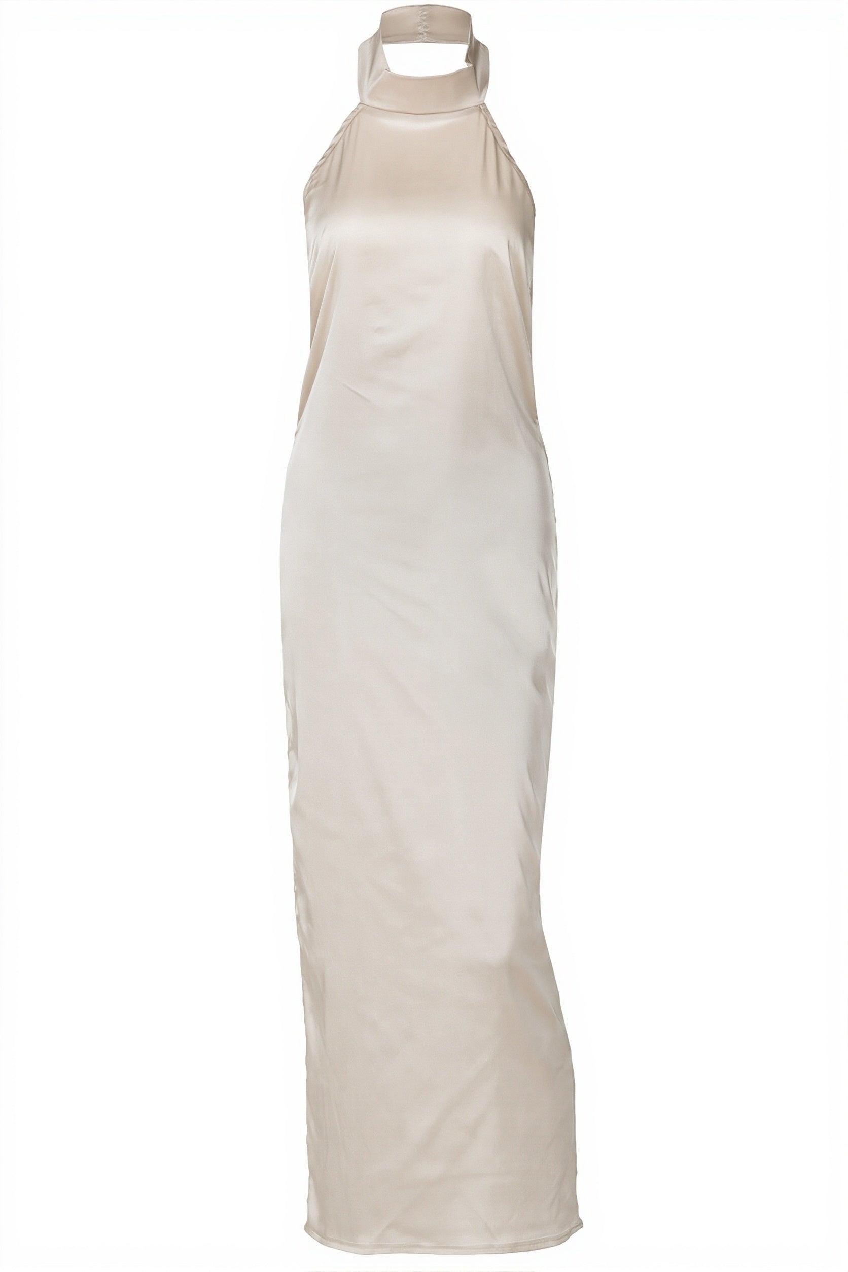 Solid Satin Halter Neck Backless Maxi Dress