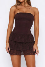Lace Strapless Tiered Mini Dress